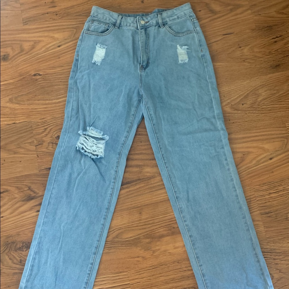High waisted ripped jeans straight leg